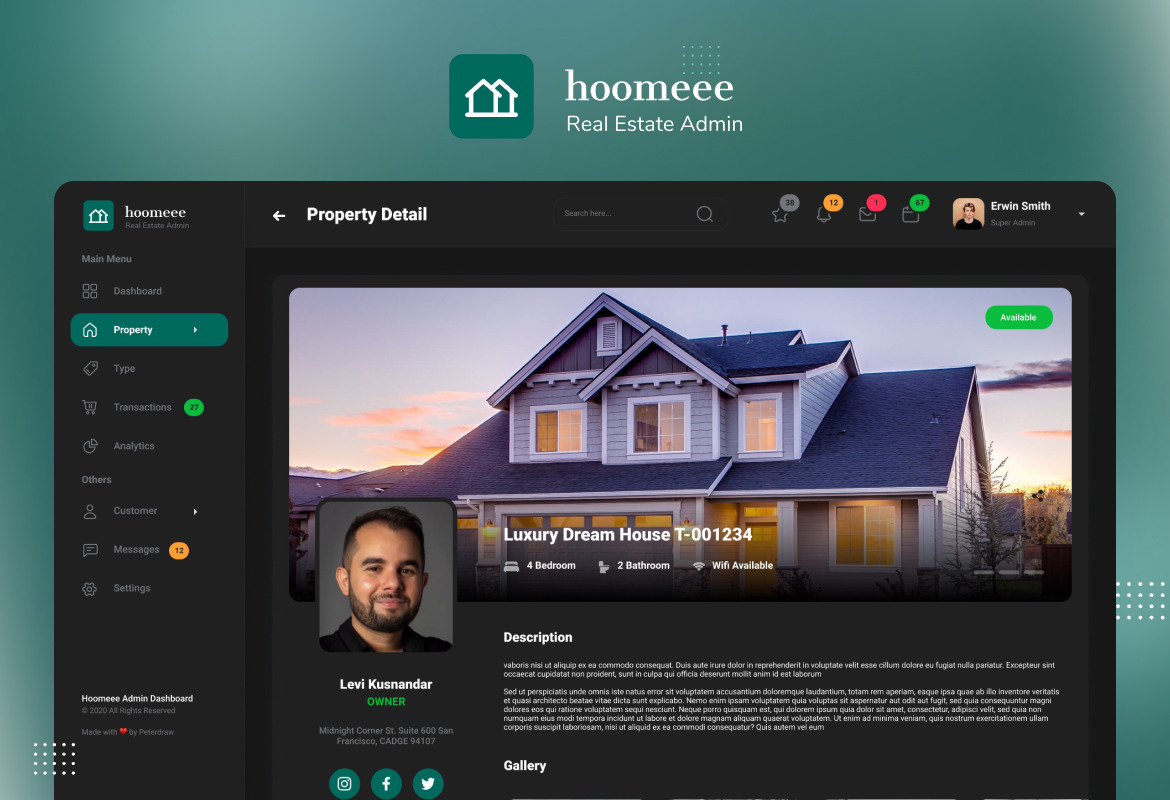 Hoomeee - Real Estate Admin Dashboard Template