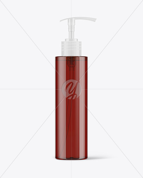 Amber Cosmetic Bottle with Pump Mockup