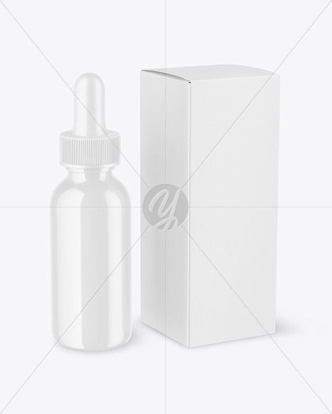 Glossy Dropper Bottle with Paper Box Mockup