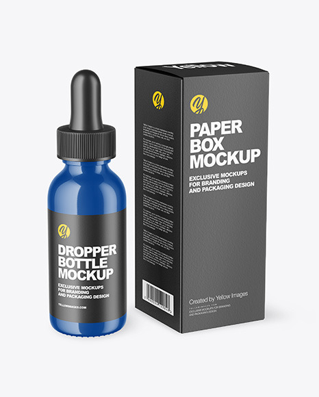 Glossy Dropper Bottle with Paper Box Mockup - Glossy+Dropper+Bottle+With+Kraft+Paper+Box+Mockup