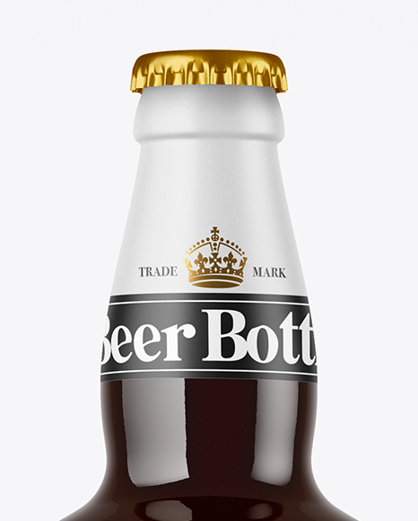 Dark Amber Glass Beer Bottle with Red Ale Mockup