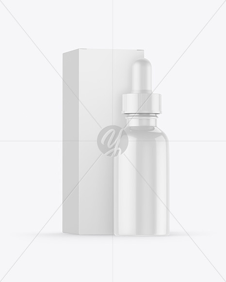 Glossy Dropper Bottle & Paper Box Mockup