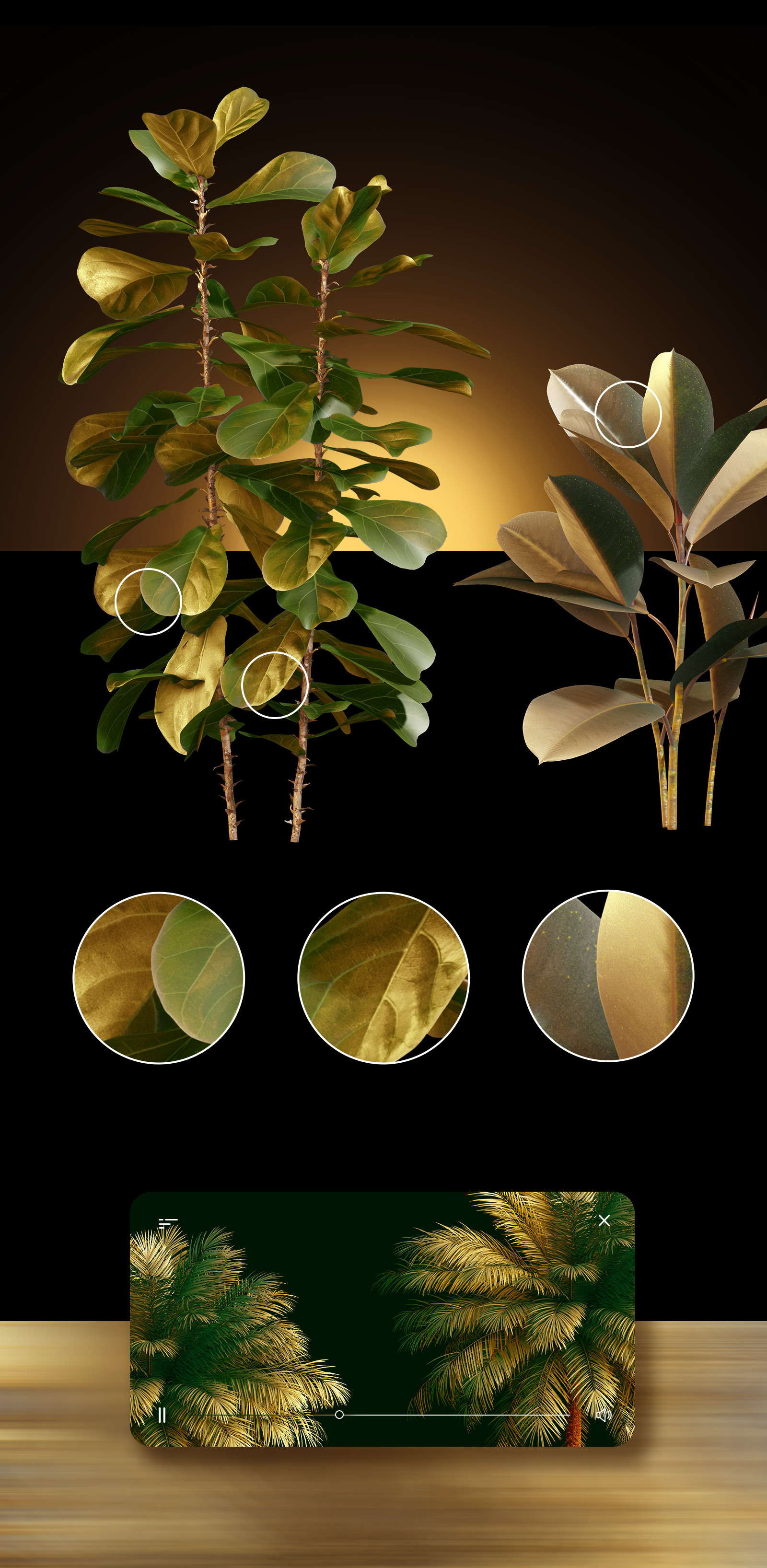 GOLD plants &amp; stones collection #06