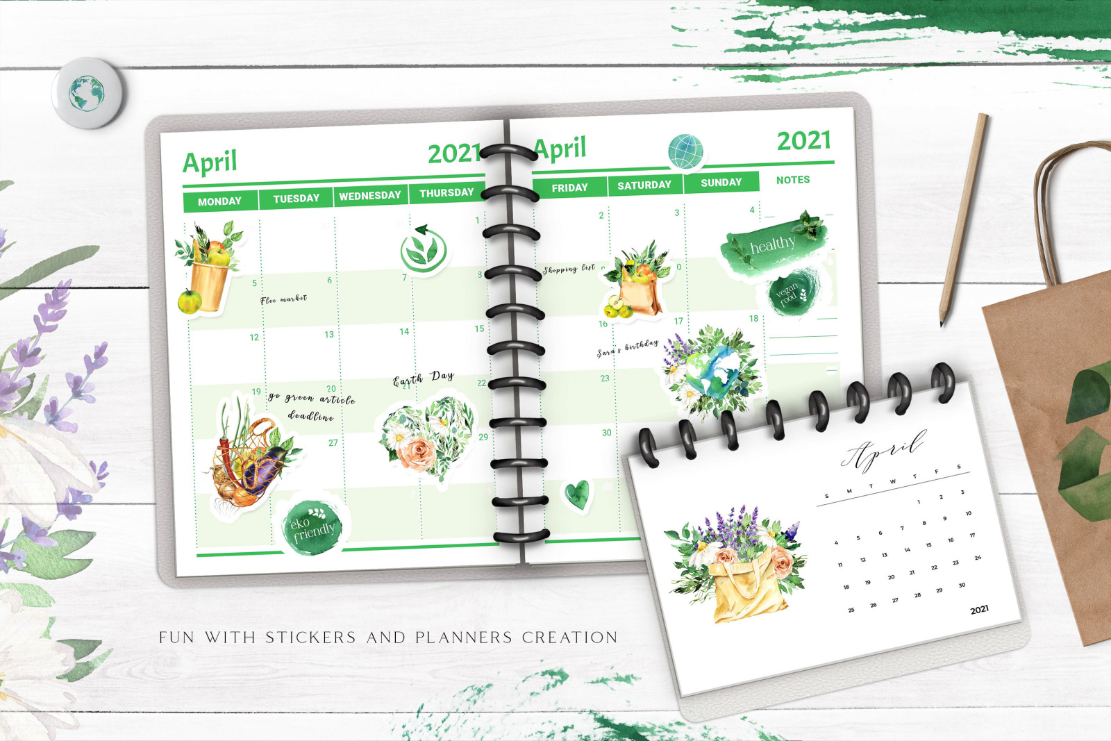 Watercolor Earth day clipart, greenery clipart for eco shop labels, planner clipart, reuse sign