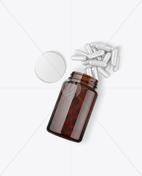 Amber Bottle with Pills Mockup