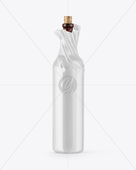 Wine Bottle in Glossy Paper Wrap Mockup