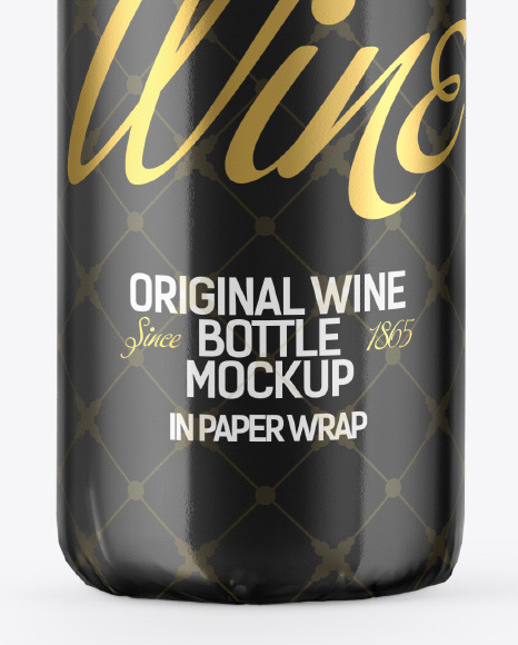 Wine Bottle in Glossy Paper Wrap Mockup