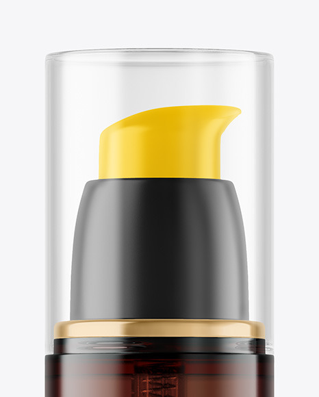 Amber Cosmetic Bottle with Pump Mockup