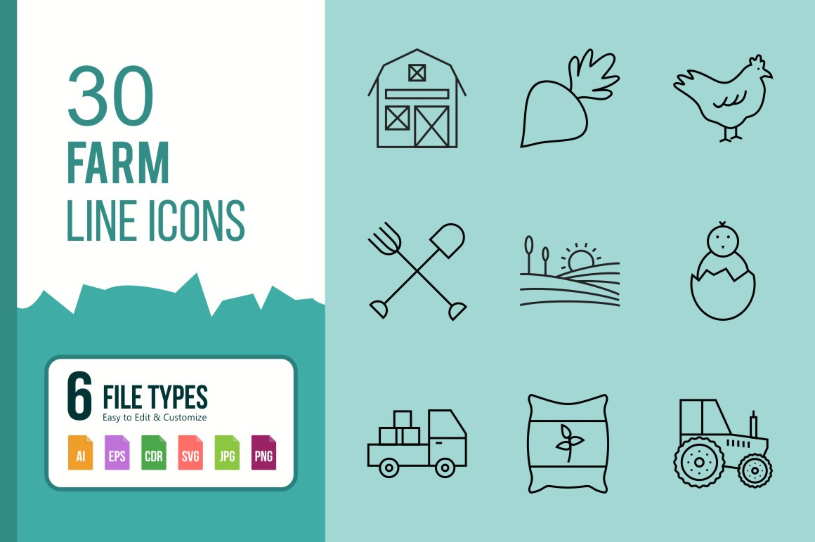 30 Farm Line Black Icons