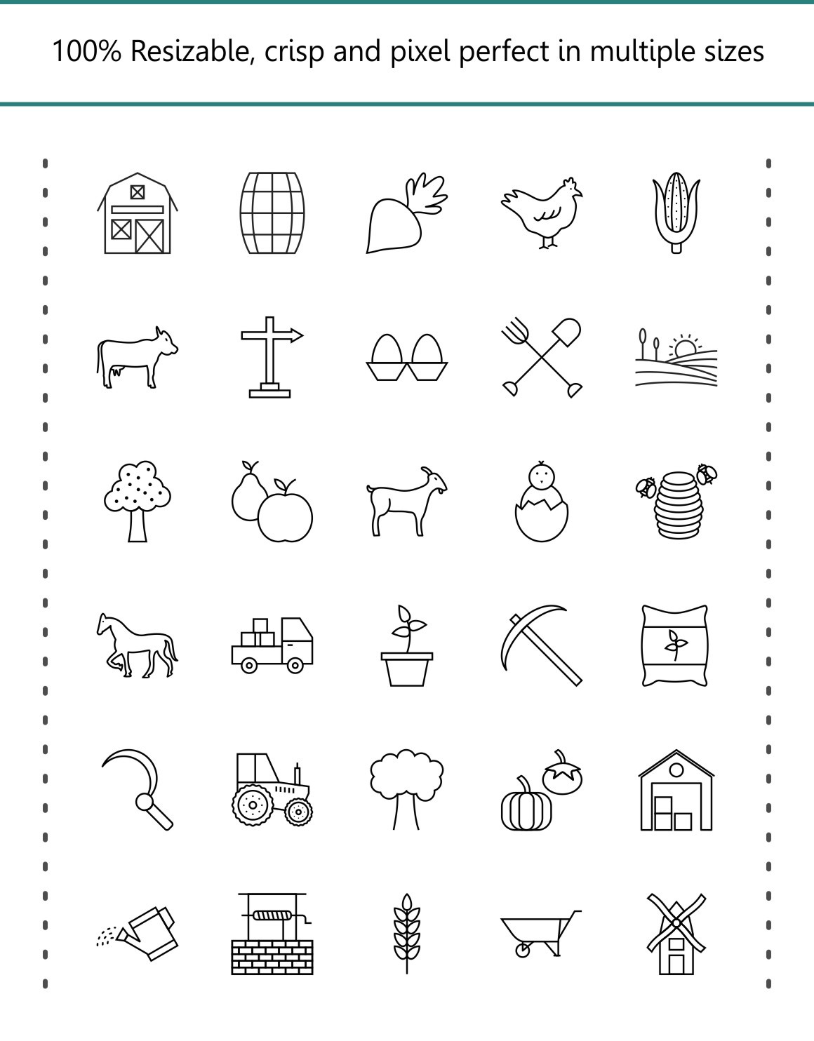 30 Farm Line Black Icons