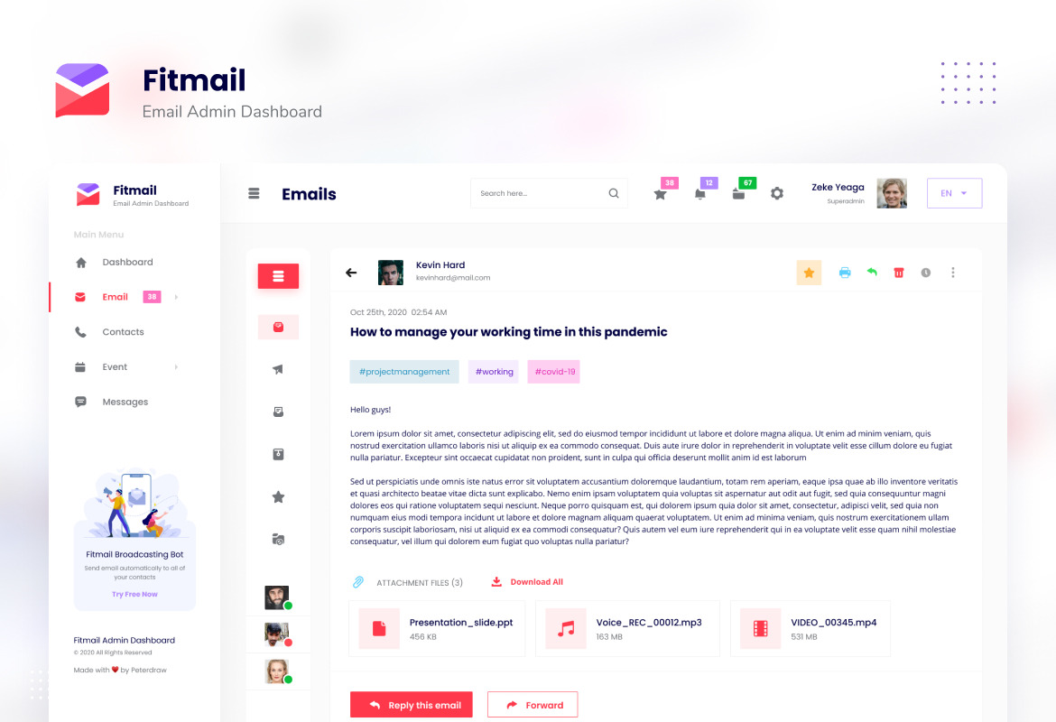 Fitmail - Email Admin Dashboard UI Template