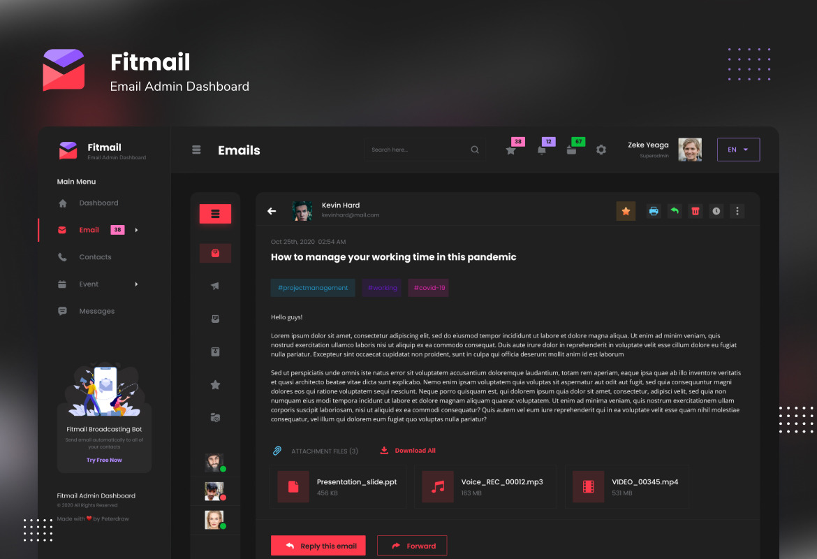 Fitmail - Email Admin Dashboard UI Template