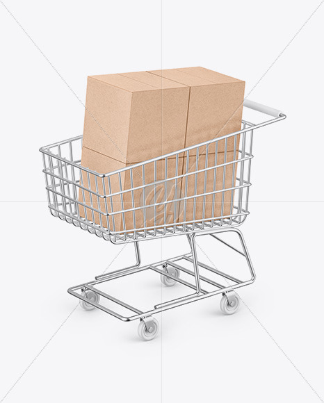 Shopping Cart W/ 4 Kraft Boxes Mockup