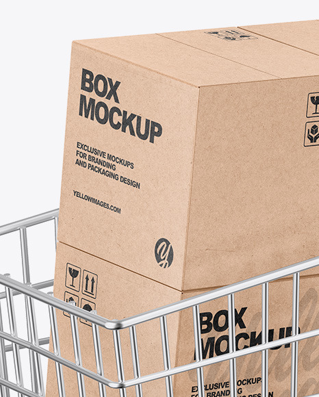 Shopping Cart W/ 4 Kraft Boxes Mockup