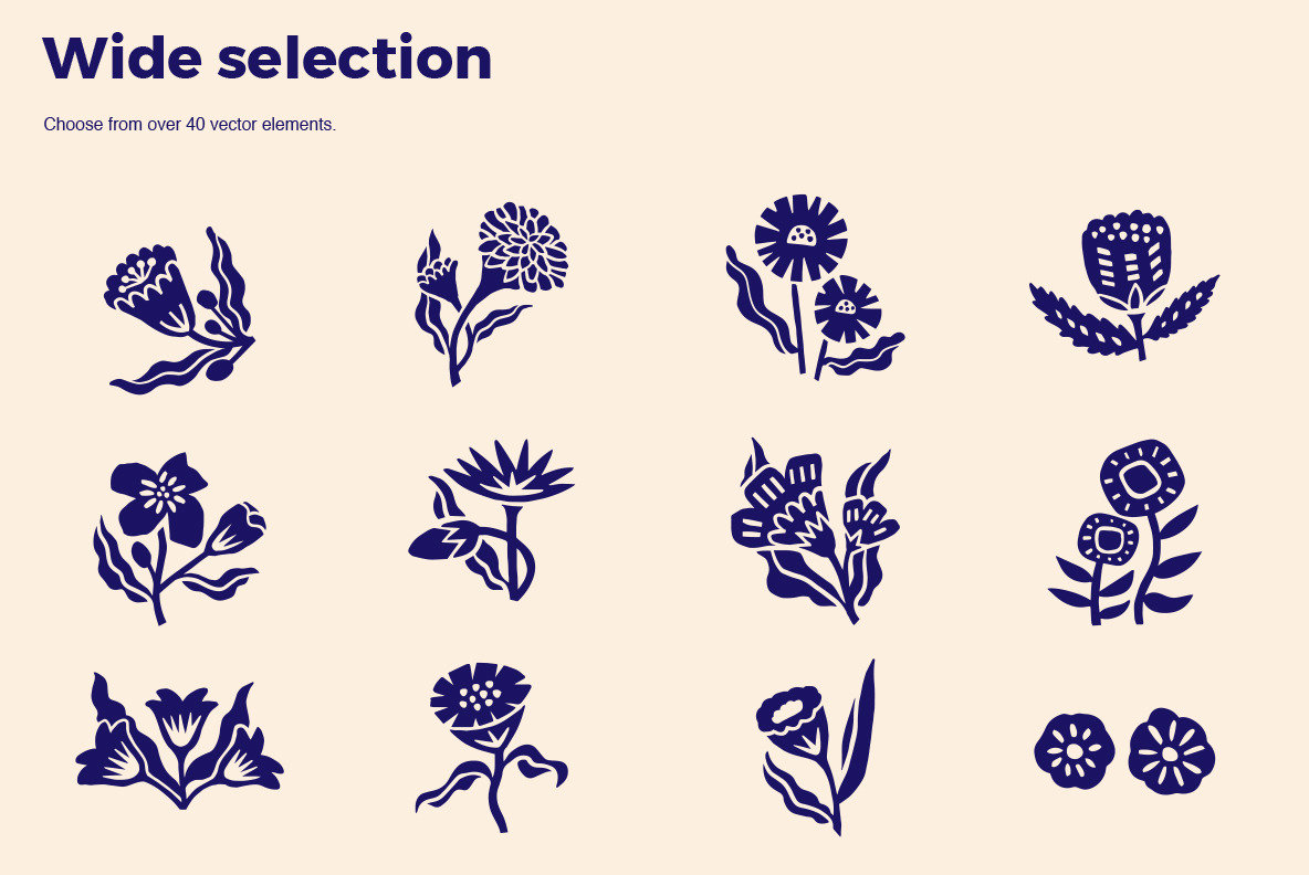 Show More Botanical Linocut Vector Set V2