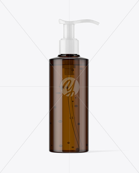 Amber Plastic Bottle with Pump Mockup