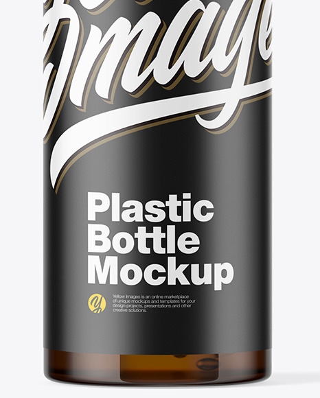 Amber Plastic Bottle with Pump Mockup