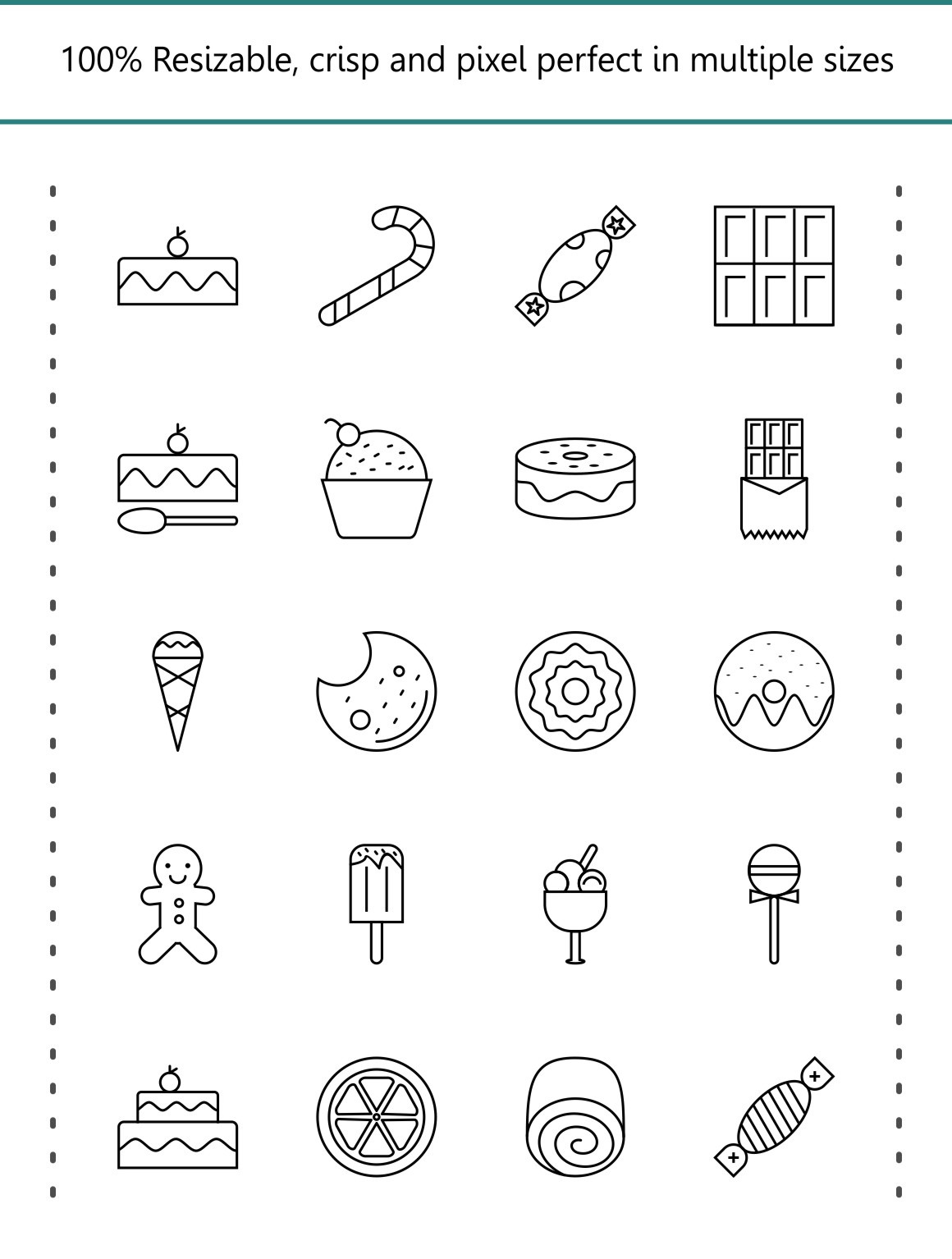 20 Sweets Line Black Icons.