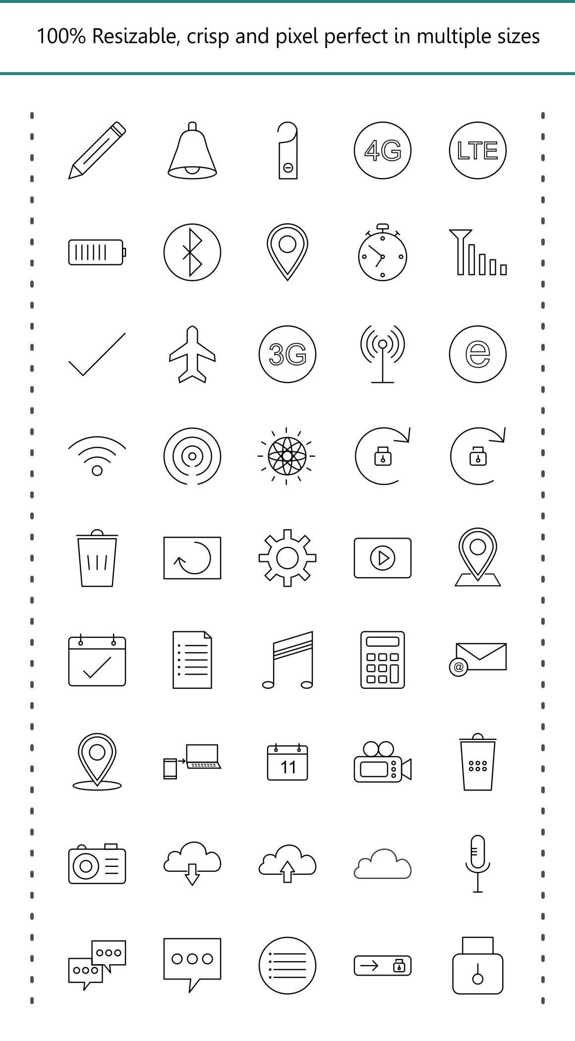 45 Mobile Apps Line Black Icons.