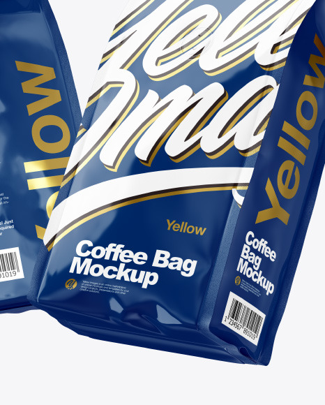 Two Glossy Coffee Bag Packaging Mockup