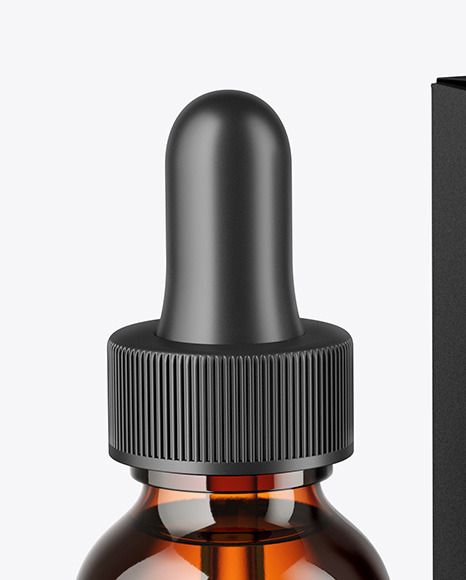 Amber Glass Dropper Bottle with Paper Box Mockup