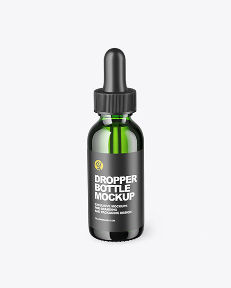 Green Glass Dropper Bottle with_Paper Box Mockup