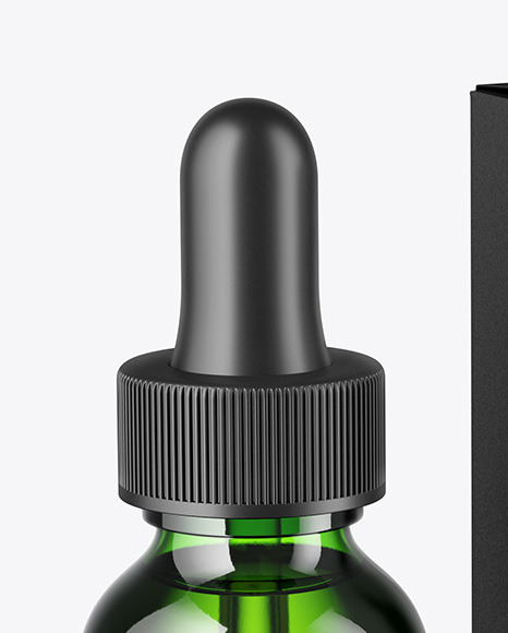 Green Glass Dropper Bottle with_Paper Box Mockup