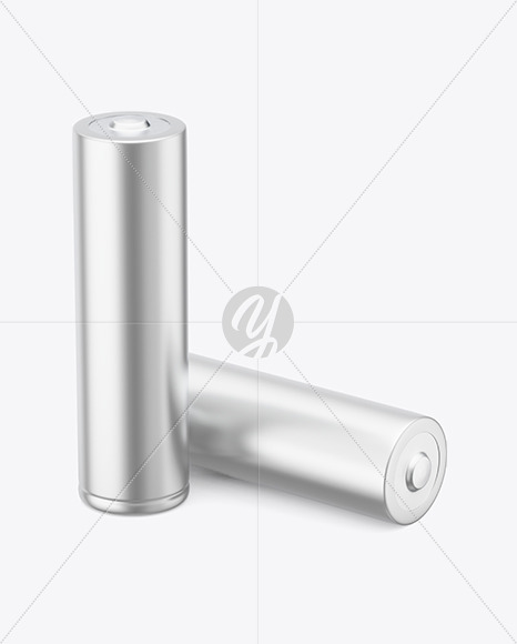 Two AA Matte Mettallic Batteries Mockup