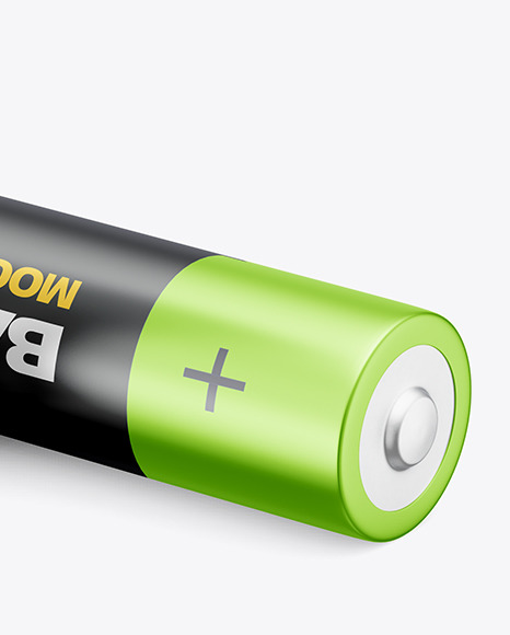 Two AA Matte Mettallic Batteries Mockup