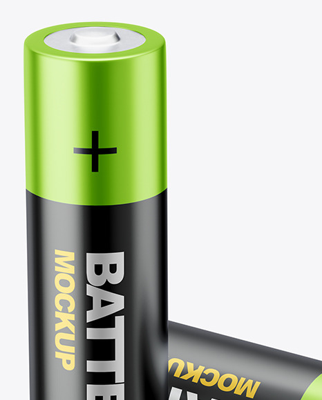 Two AA Matte Mettallic Batteries Mockup