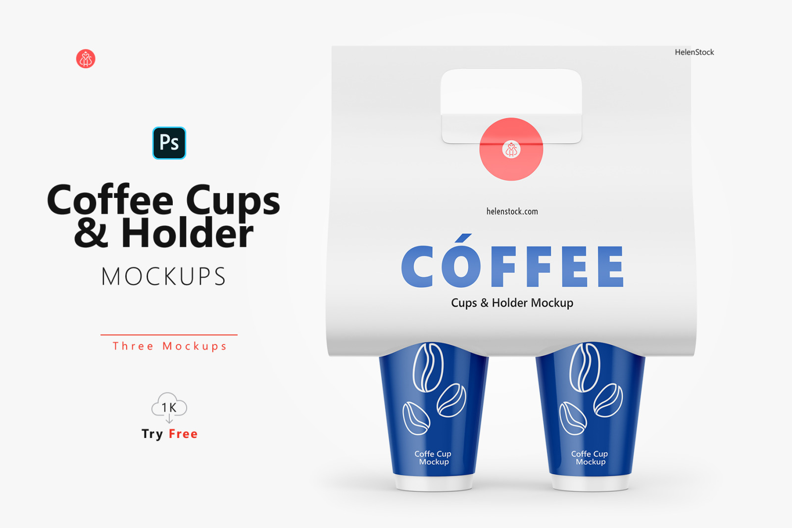 Coffee Cups and Holder Mockups - Front View