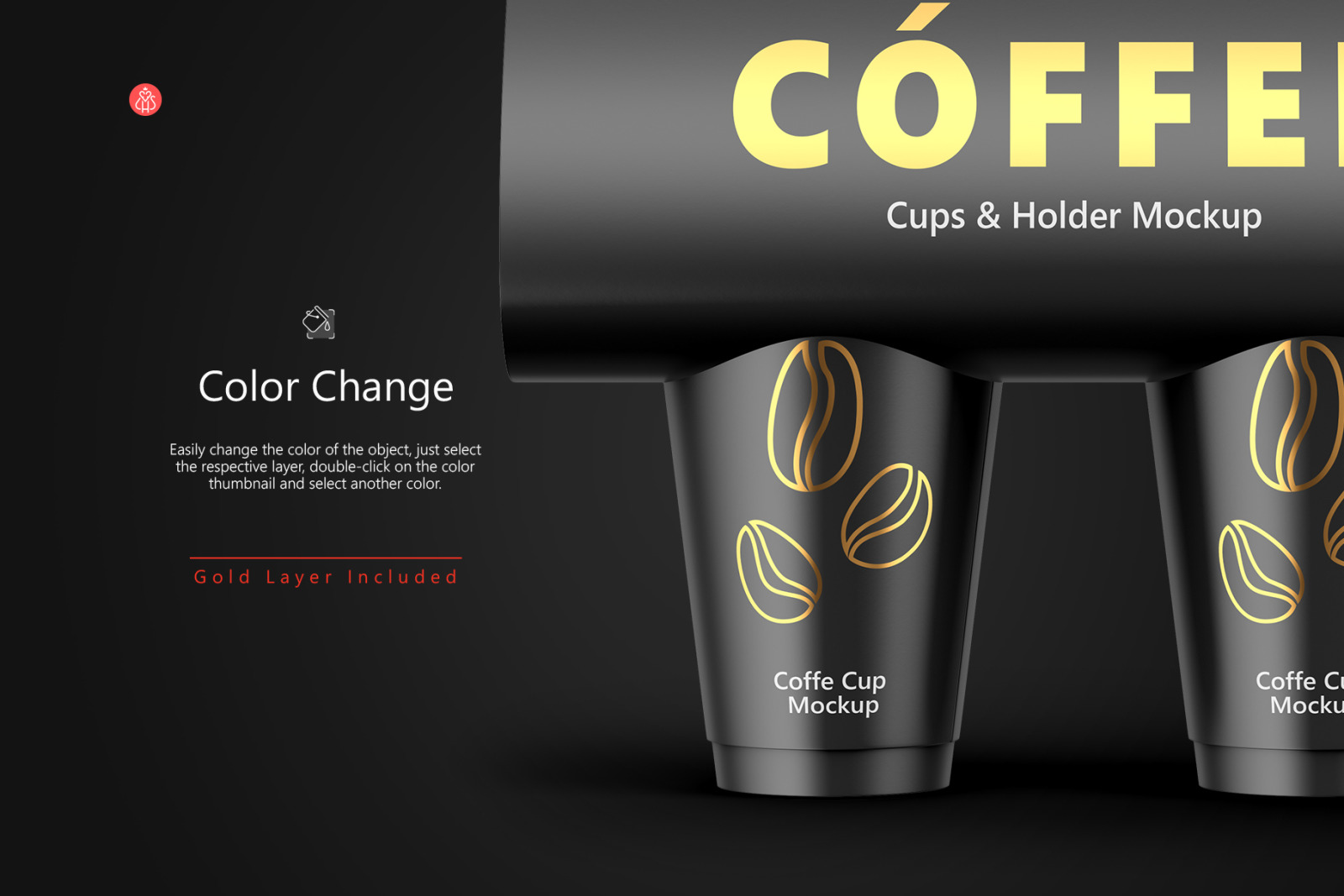 Coffee Cups and Holder Mockups - Front View