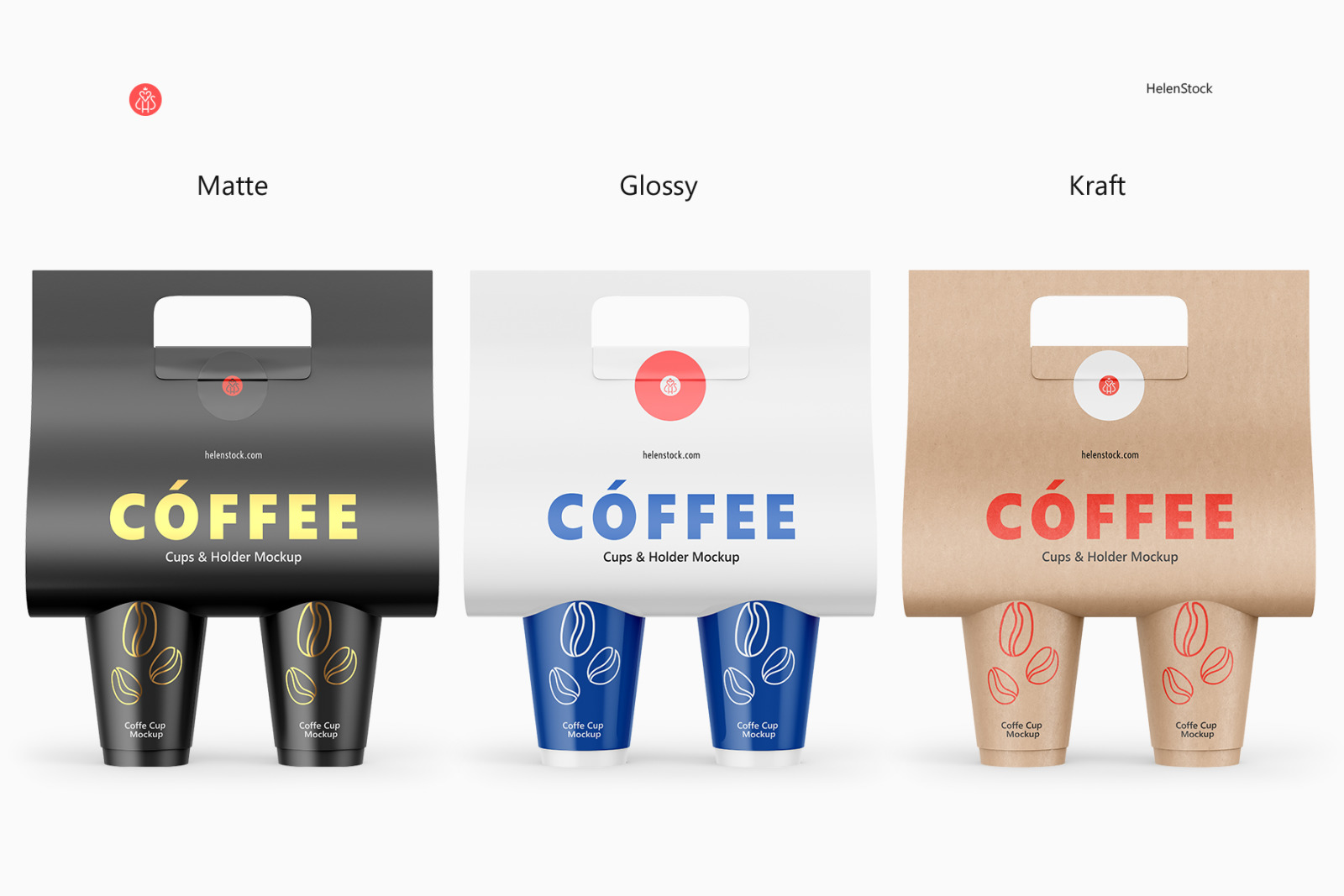 Coffee Cups and Holder Mockups - Front View