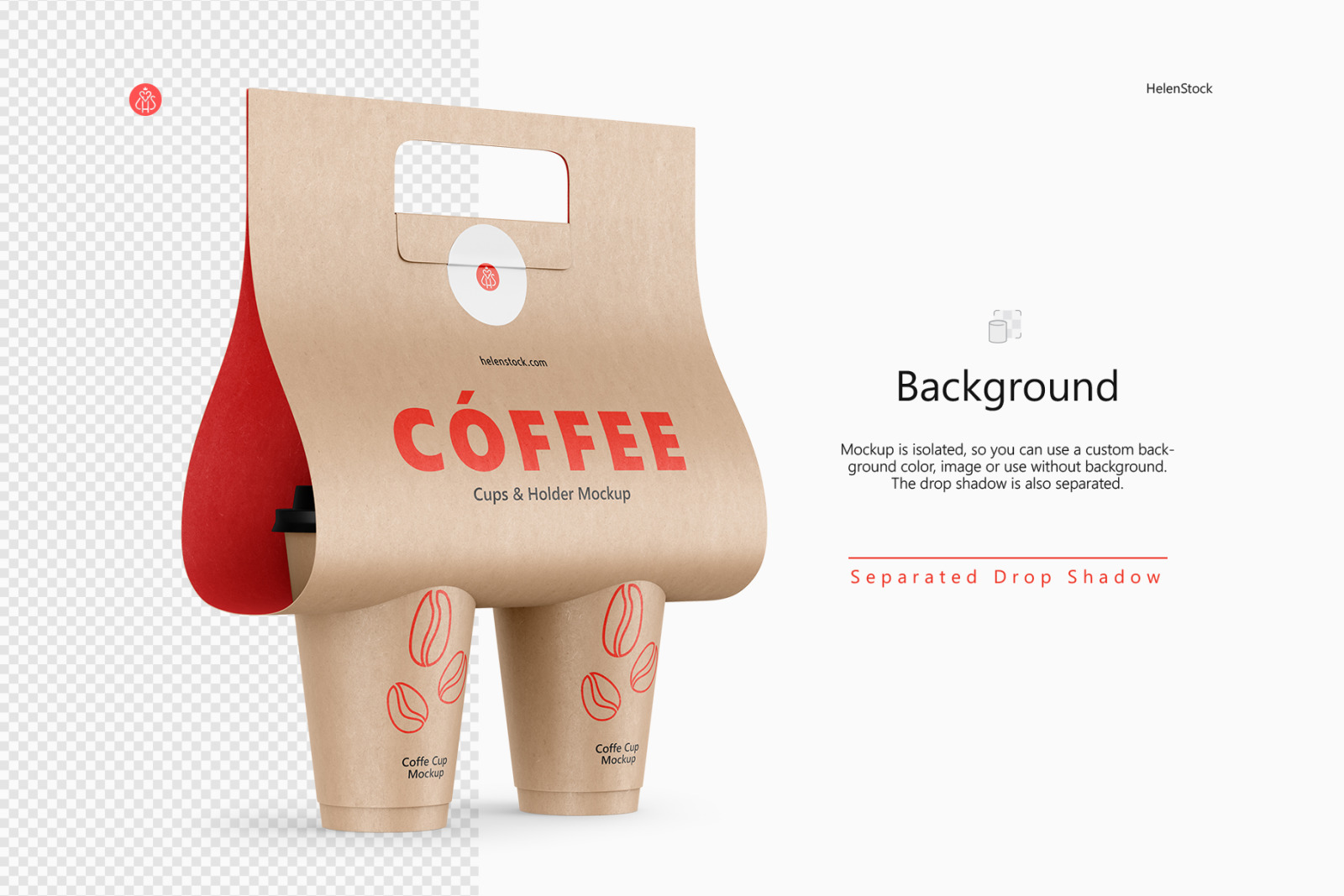 Coffee Cups and Holder Mockups - Halfside View