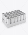 Transparent Pack with 24 Glossy Alminium Cans Mockup - Half Side View (High-Angle Shot)