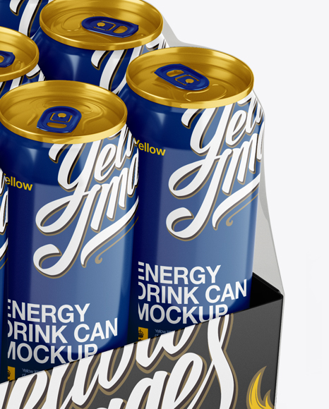 Transparent Pack with 24 Glossy Alminium Cans Mockup - Half Side View