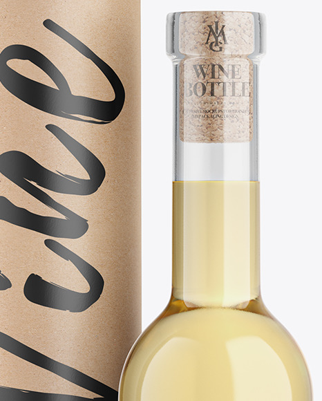 Clear Glass White Wine Bottle With Tube Mockup