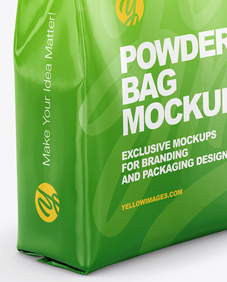 Glossy Powder Bag Mockup - Half Side View