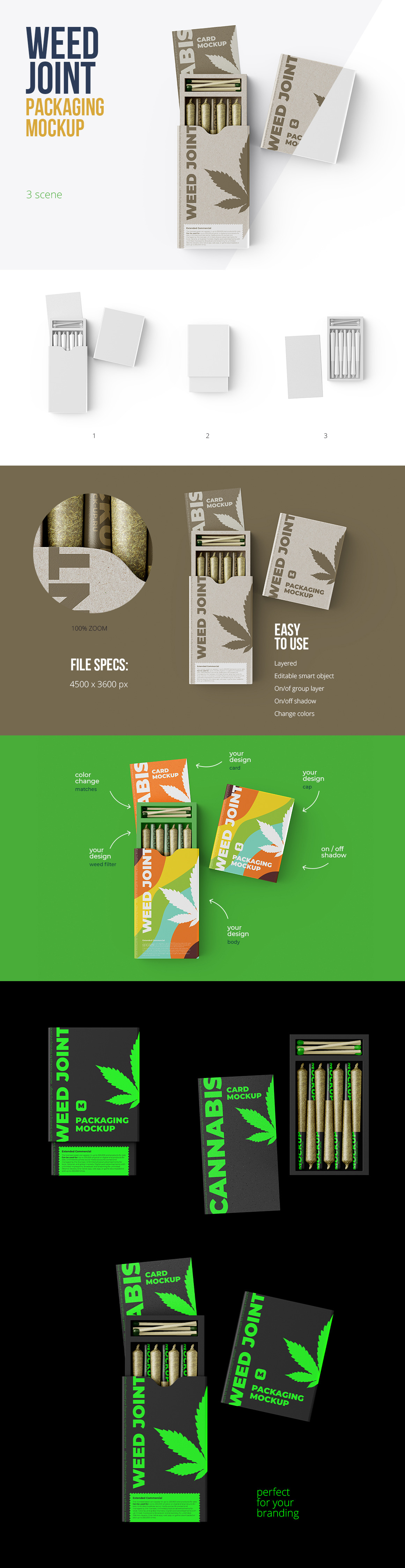 Weed Joint Packaging Mockup. 3 psd