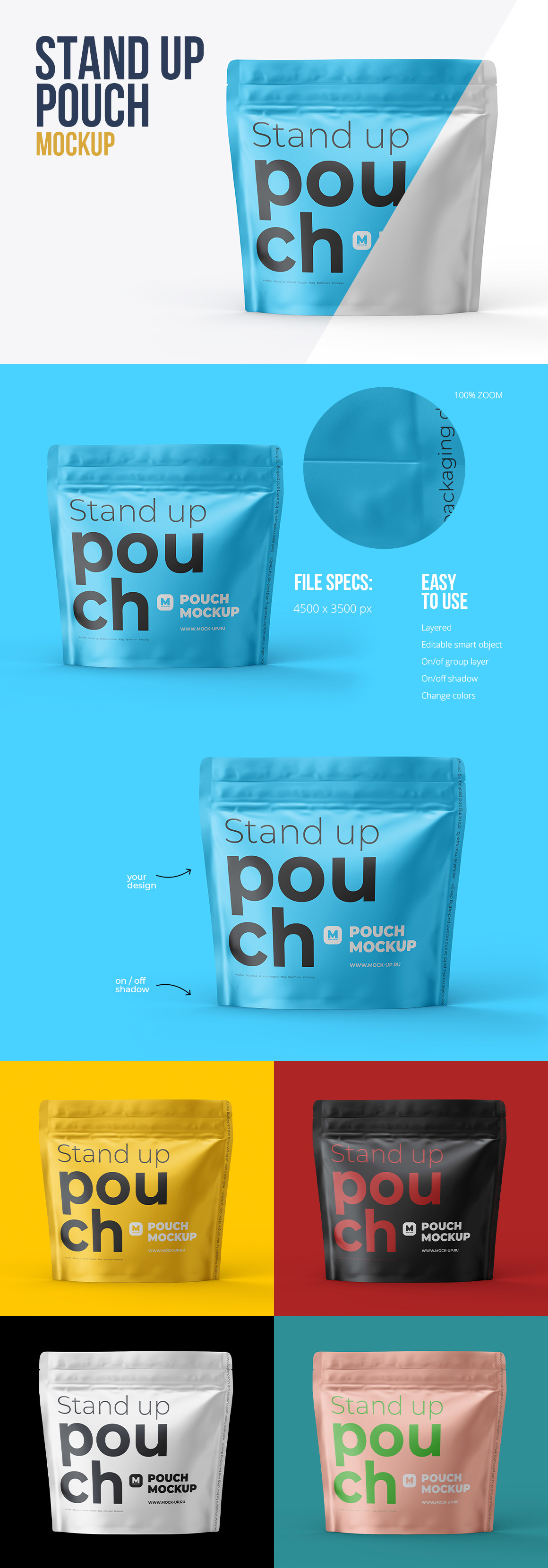 Square Zipper Stand-up Pouch Mockup. Front view Square Zipper Stand-up Pouch Mockup. Front view