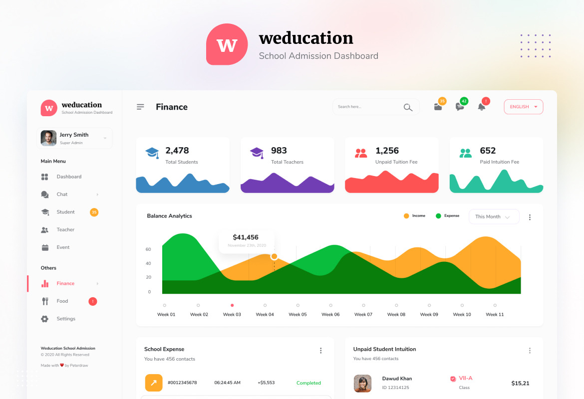 Weducation - School Admission Admin Dashboard UI