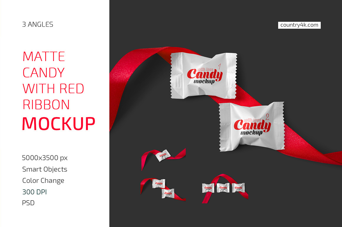 Matte Candy with Red Ribbon Mockup Set Matte Candy with Red Ribbon Mockup Set