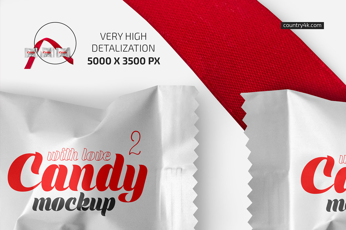 Matte Candy with Red Ribbon Mockup Set Matte Candy with Red Ribbon Mockup Set