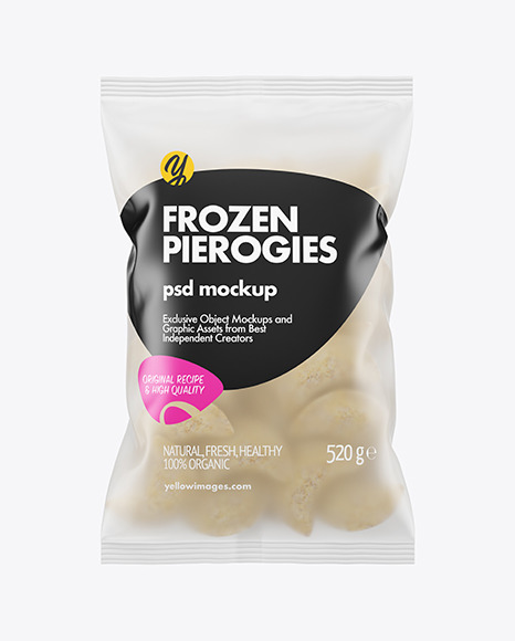 Frosted Plastic Bag With Frozen Pierogies Mockup Frosted Plastic Bag With Frozen Pierogies Mockup