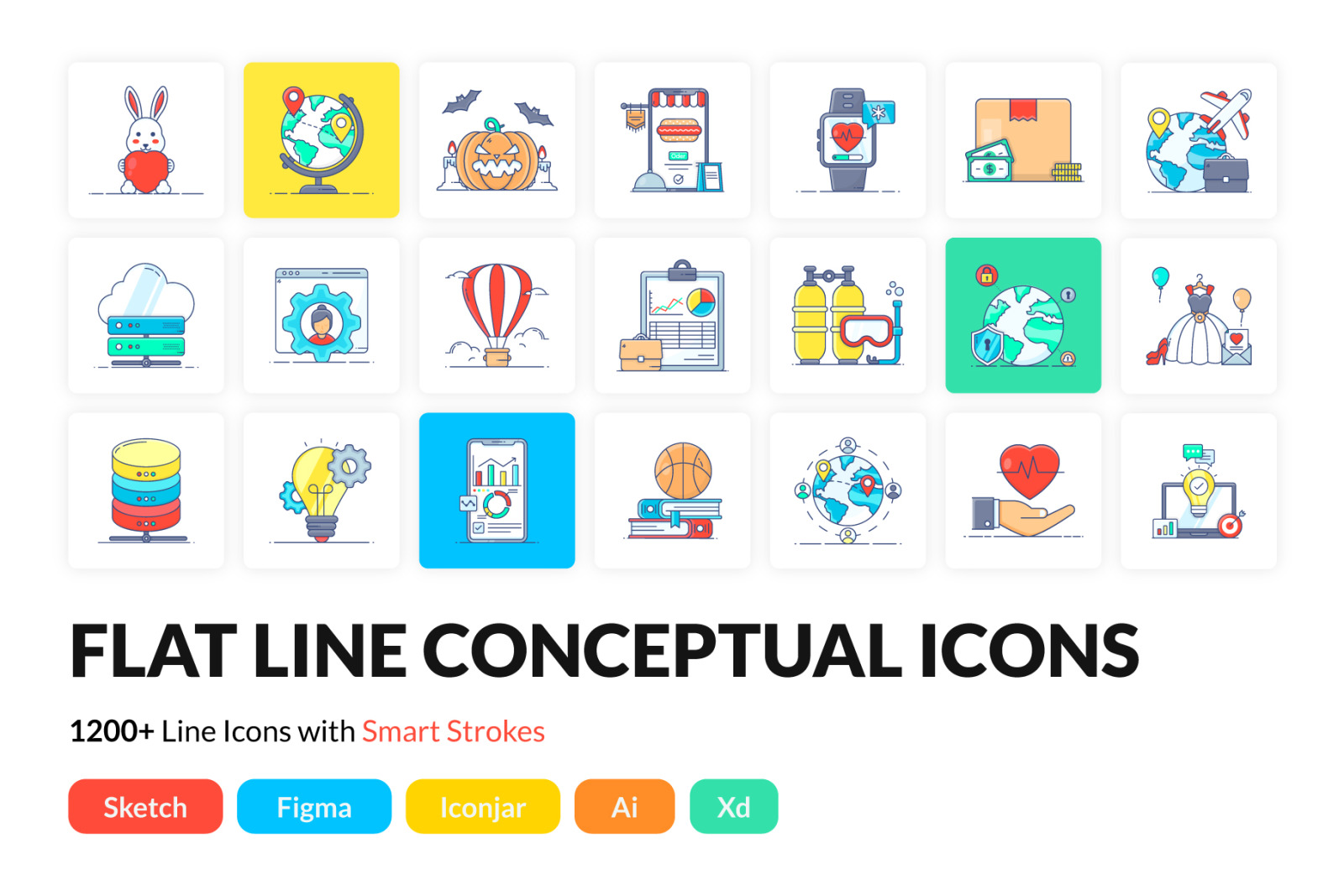 1200+ Flat Line Conceptual Icons