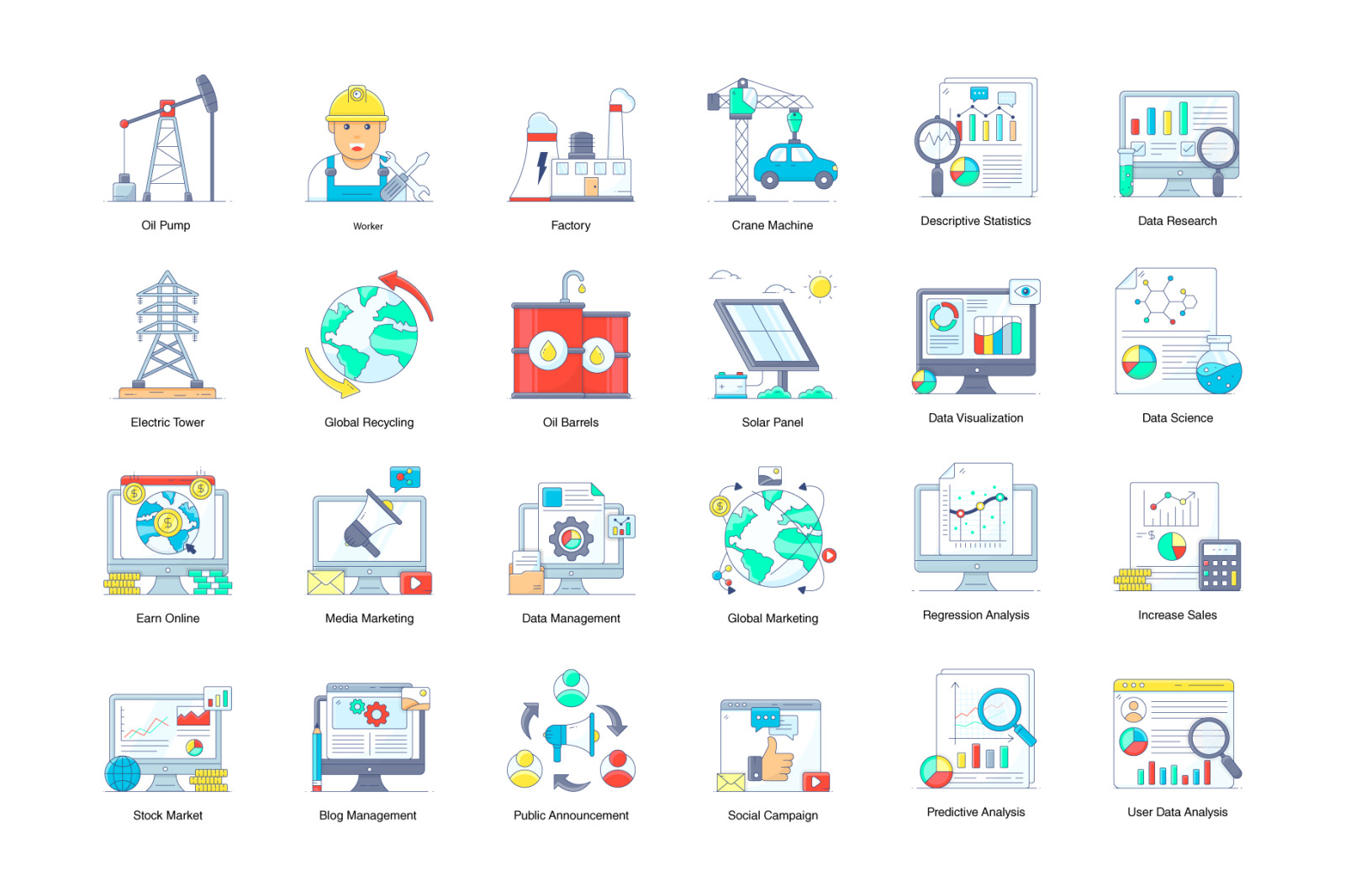 1200+ Flat Line Conceptual Icons