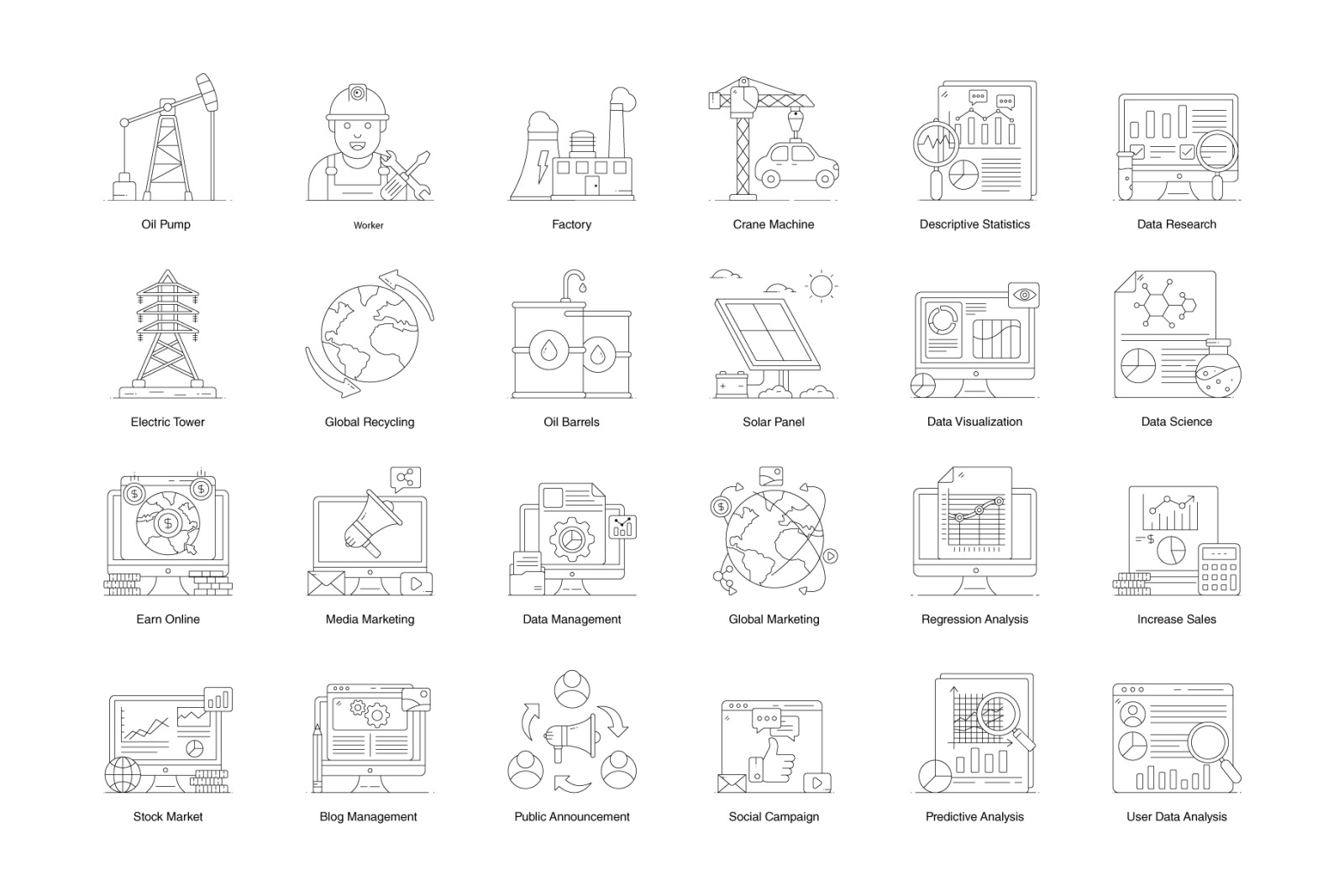 1200+ Flat Line Conceptual Icons