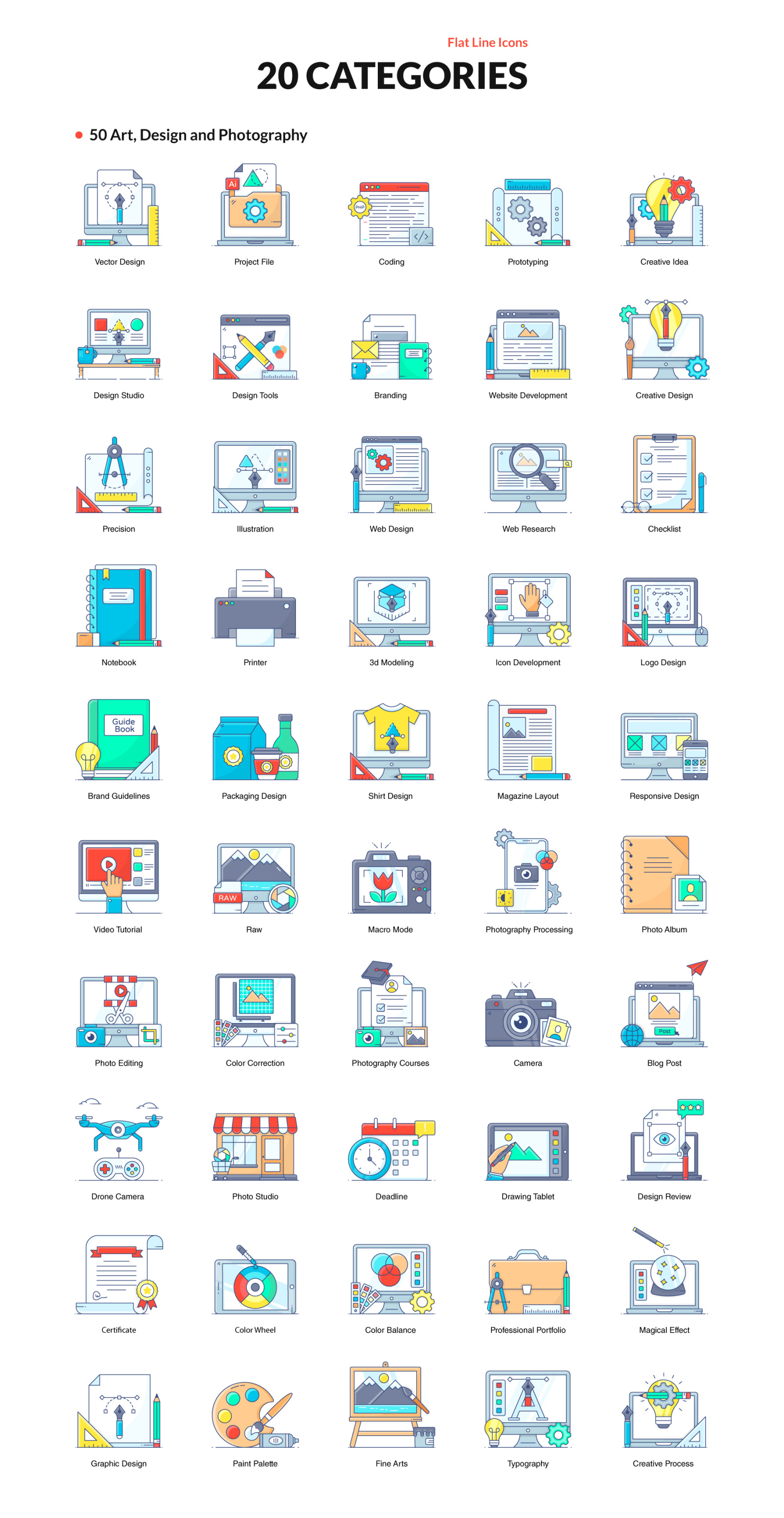 1200+ Flat Line Conceptual Icons