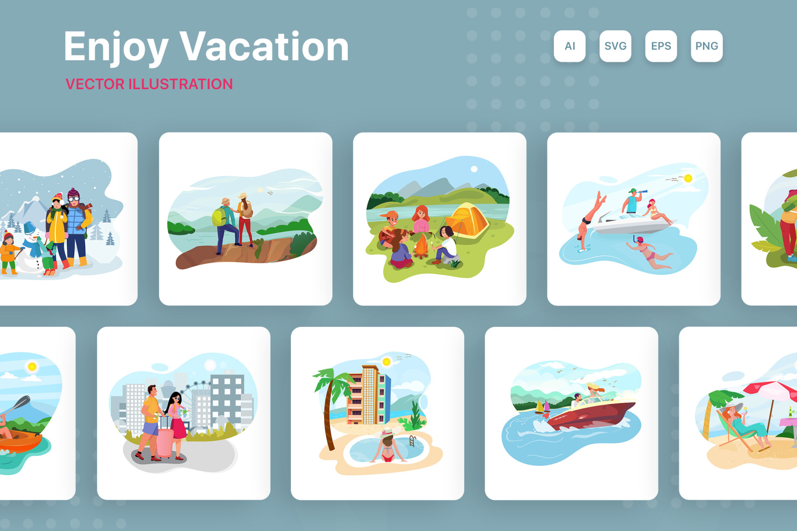 M171_ Enjoy Vacation Illustrations