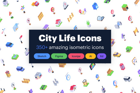 350+ City Life Isometric Icons - City icons